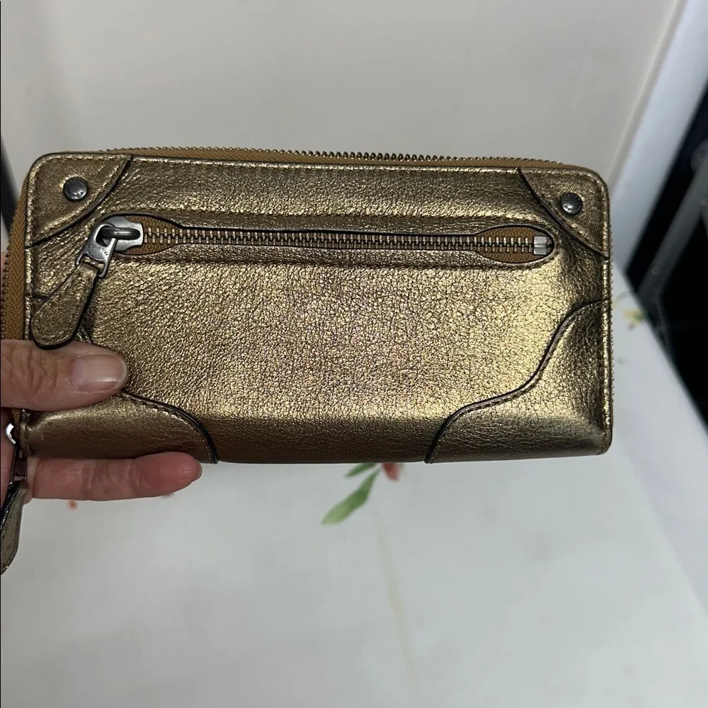 Coach Mercer Metallic Bronze Leather Zip-Around Credit Card Long Wallet